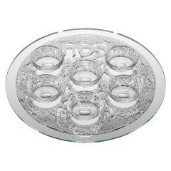 Mirror And Glass Seder Plate With Silver Jerusalem Plate