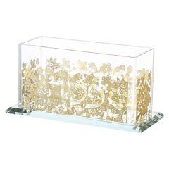 Matzah Holder Crystal With Gold Plate - Flowers