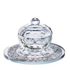 Crystal Honey Dish With Floral Silver 3 Pc