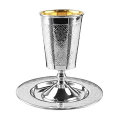 925 Silver Coated  Kiddush Cup Set w/ Stem - XP Design