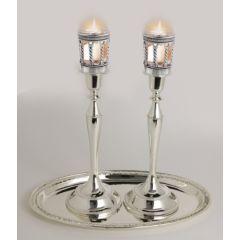 Candle Stick Set of 2 w/ Tray -  Neronim Holder Attached Silver Plated