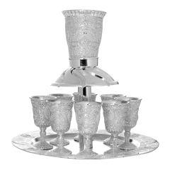 Silver Plated Wine Fountain 8 Cup Set -  Filigree