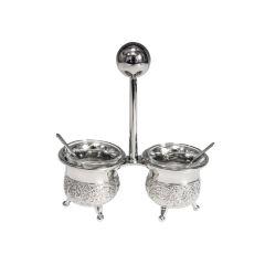 Salt Holder Filigree Design w Spoons Silver Plated