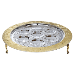 Seder Plate Filigree Gold & Silver Plated With Leg