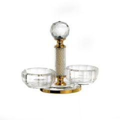 Crystal Salt Holder With Coaster Pearl & Gold Metal