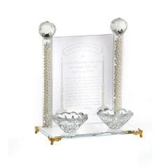 Crystal Candlesticks On Mirror Tray With Gold Legs