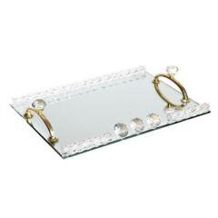 Shabbos Tray With Gold Handles & Crystal Stones