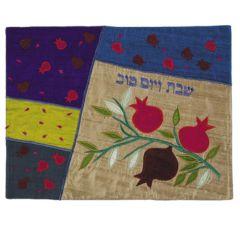 Raw Silk Appliqued Challa Cover - Pomegranates multicolor