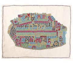 Hand Embroidered Challa Cover - Naive Jerusalem in color