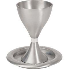Anodize Aluminum Kiddush Cup and Plate - Silver
