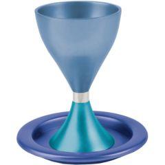 Anodize Aluminum Kiddush Cup and Plate - Blue Turquoise