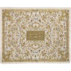 Full Embroidered Challah Cover - Oriental in Gold White