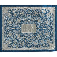 Full Embroidered Challah Cover - Oriental in Blue Silver