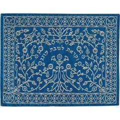 Machine Embroidered Challa Cover - Paper Cut Silver on Blue