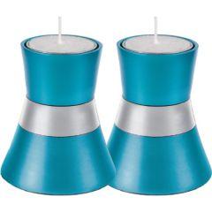Anodize Aluminum Shabbat Candlesticks - Small -  Turquoise