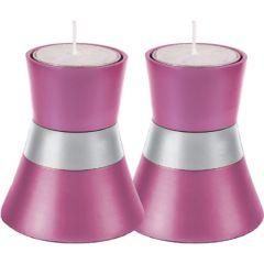 Anodize Aluminum Shabbat Candlesticks - Small -  Pink