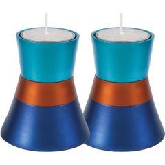Anodize Aluminum Shabbat Candlesticks - Small -  Turquoise Blue