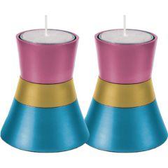 Anodize Aluminum Shabbat Candlesticks - Small -  Pink Blue