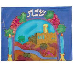 Silk Painted Challa Cover - Panorama blue