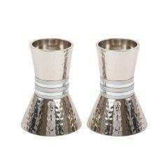 Hammered Short Candlesticks- Silver Rings - Yair Emanuel Collection