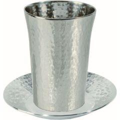Nickle Hammered Kiddush Cup and Plate (Straight) - Yair Emanuel Collection