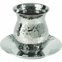 Nickle Hammered Kiddush Cup and Plate (Oval) - Yair Emanuel Collection
