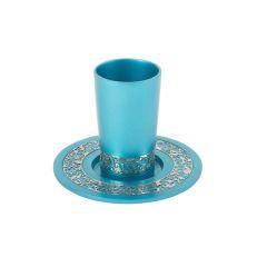 Anodized Aluminum Kiddush Cup with Lace Design - Turquoise (Yair Emanuel Collection)