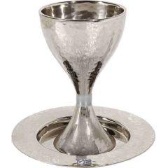 Nickel/Anodized Hammered Kiddush Cup Modern - Silver Ring - Yair Emanuel Collection