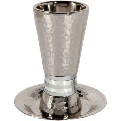Nickel/ Anodized Aluminum Hammered Kiddush Cup Cone Shape - Silver Rings - Yair Emanuel Collection