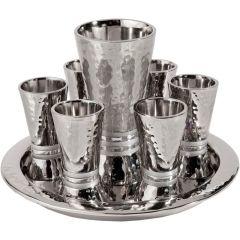 Nickle Hammered Kiddush Set Cone Shape- Silver Rings