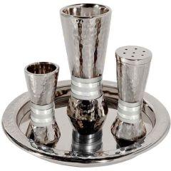 Nickel Havdalah Set - Hammered Conical Shape- Silver Rings  -Yair Emanuel Collection