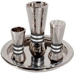 Nickel Havdalah Set - Hammered Conical Shape- Black Rings  -Yair Emanuel Collection