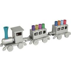 Anodized Chanukah Menorah, Train-- Silver with Multicolor   - Yair Emanuel Collection