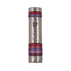 Hammered Mezuzah Case w/ Rings - Reds (Yair Emanuel Collection)