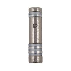Hammered Mezuzah Case w/ Rings - Silver (Yair Emanuel Collection)