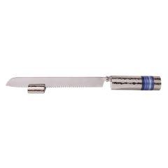 Challah Knife Hammered with Rings-- Blue Rings  - Yair Emanuel Collection