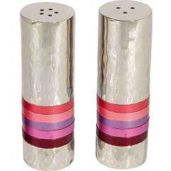 Nickle / Anodized Aluminum Hammered Salt and Pepper Shaker Set - Reds