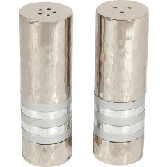 Nickle / Anodized Aluminum Hammered Salt and Pepper Shaker Set - Silver Rings