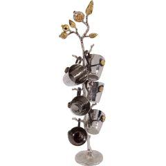 Set of 6 Hammered Liquor Cups on Pomegranate Branch Stand - Yair Emanuel Collection