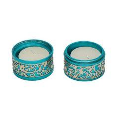 Emanuel Travel Candlestick W/ Metal Cutout - Turquoise - Yair Emanuel Collection