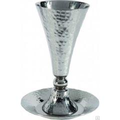 Alluminum Kiddush Cup and Plate with Single Bead - Silver - Yair Emanuel Collection