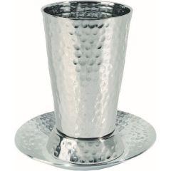 Nickel Hammered Kiddush Cup and Plate (Cone) - Yair Emanuel Collection