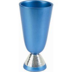 Anodized Alluminum Hammered Kiddush Cup and Plate Turquoise  - Yair Emanuel Collection