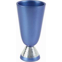 Anodized Alluminum Hammered Kiddush Cup and Plate Blue - Yair Emanuel Collection