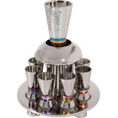 Nickel Hammered Kiddush Fountain Cone Shape - Multicolor Rings