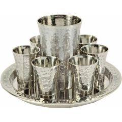 Nickle Hammered Kiddush Set with Tray - Silver (Set)