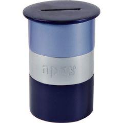 Anodized Alluminum Tzedakah (Charity) Box Round - Blue/Silver