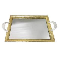 Gold Mirror Tray With Silver Handles