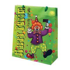 Funny Clown Purim Gift Bag on Green Background