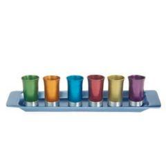 Set of 6 Anodized Aluminum Cups with Tray - Multicolor
